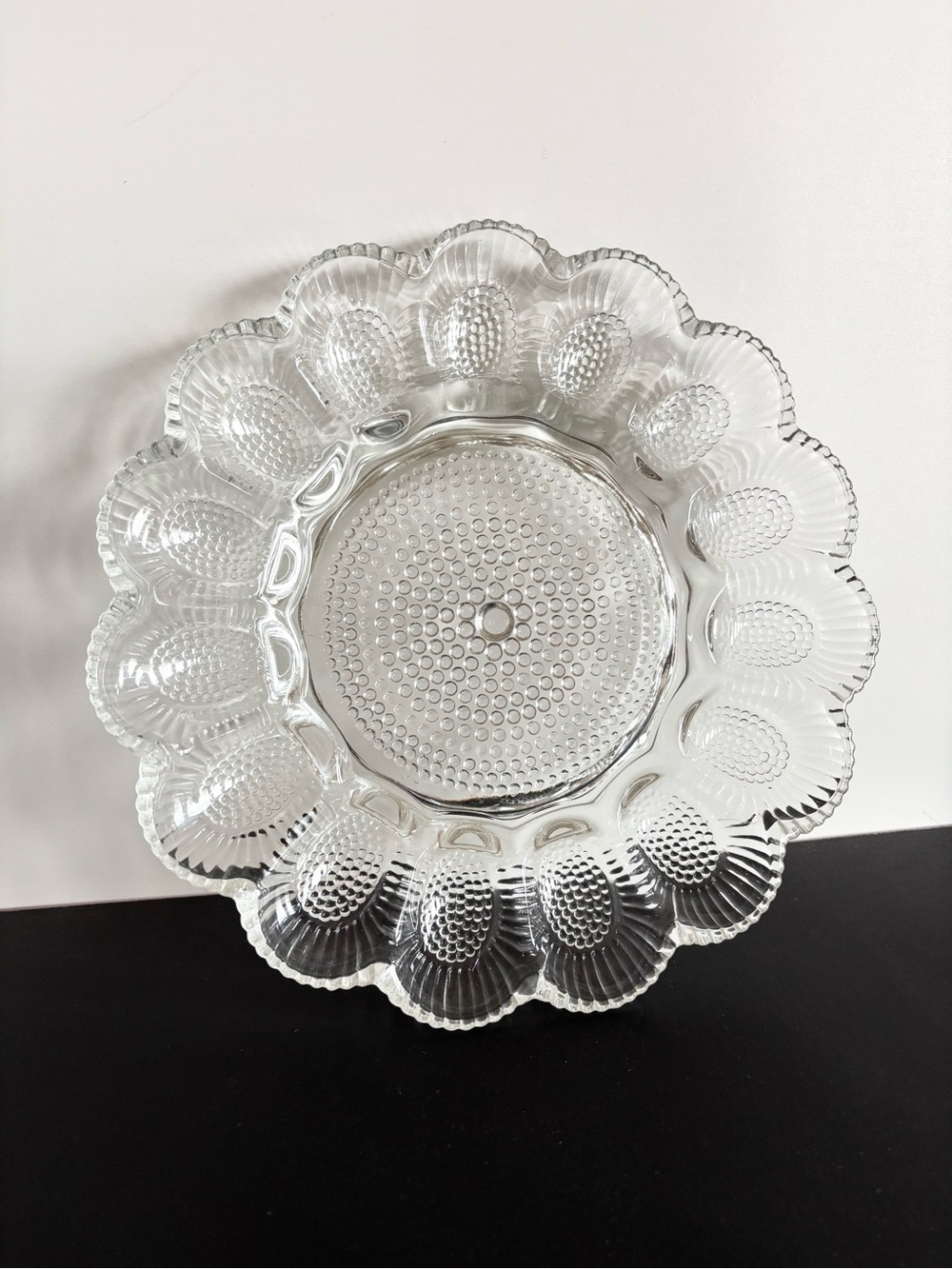 Vintage Indiana Glass Hobnail Clear Glass Scalloped Deviled Egg Platter
